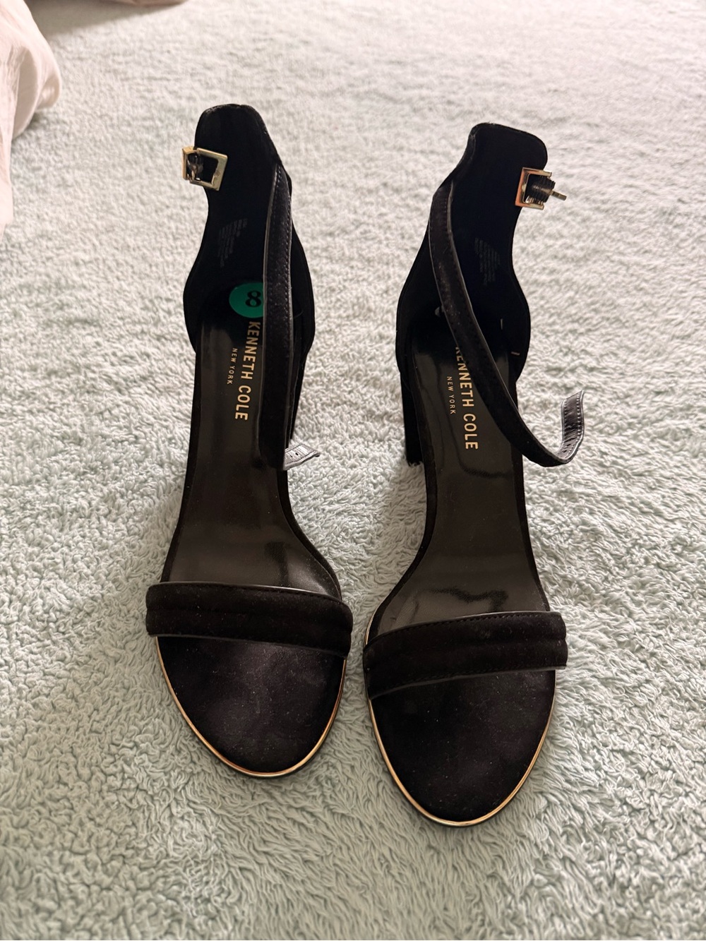 Kenneth Cole Black Suede Open-Toe Ankle Strap Heels